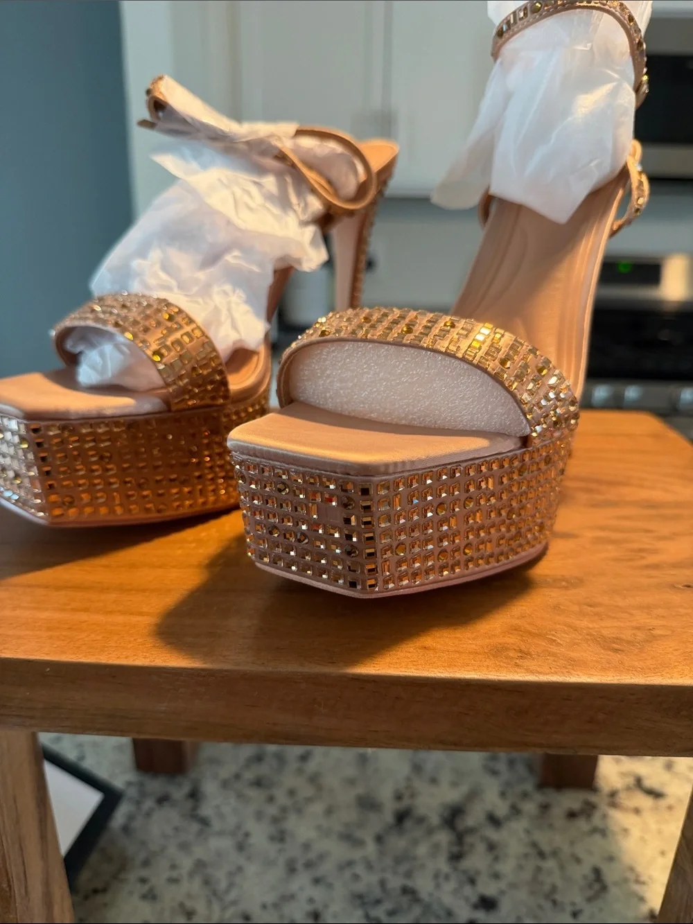 Azalea Wang Blush Pink Crystal-Embellished Platform Sandals